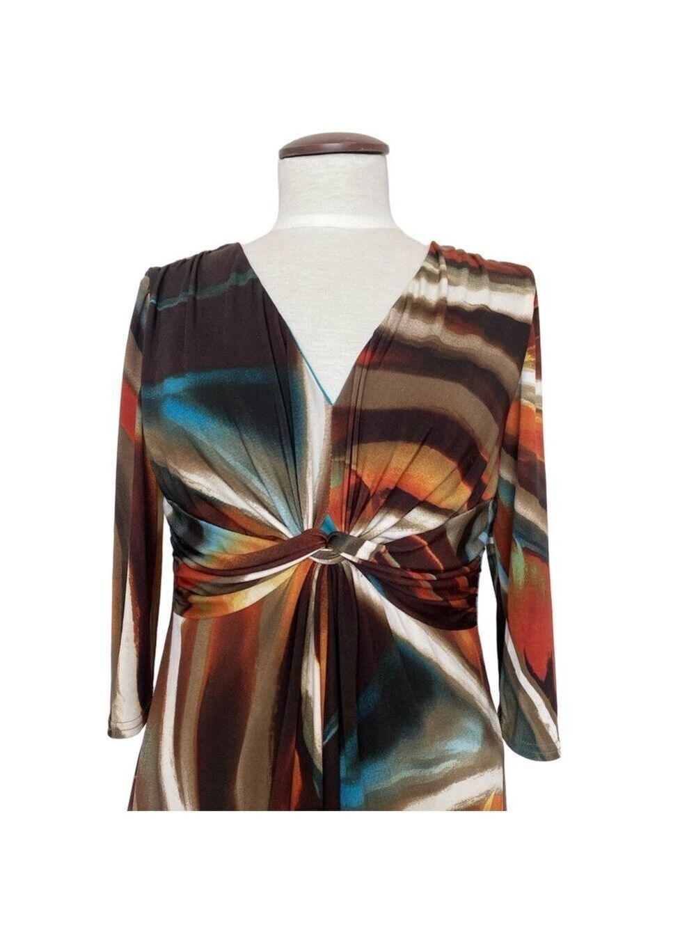 Joseph Ribkoff Multicolour Gathered Dress 3/4 Sleeve Size 14 Lined